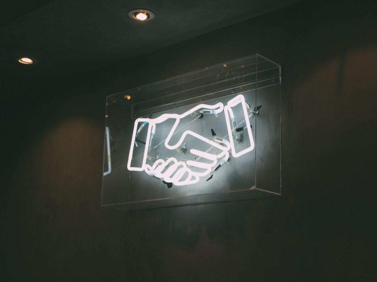 human hand neon signage